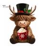 Cute Animal Desktop Decorations 2Pcs Christmas Highland Cow Figurines, Resin Santa Reindeer Cow, with Hat, Indoor Decorative Collectibles Hot
