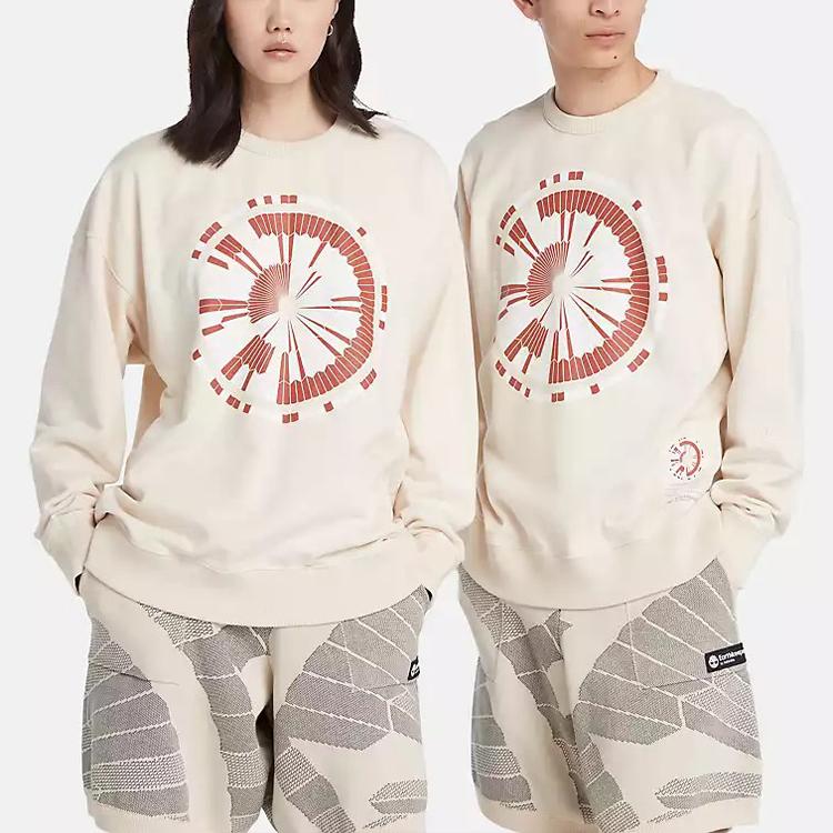 Timberland Узорчатый напечатанный круглый вырез с длинным рукавом толстовка унисекс толстовка Vintage-White A6BMP-CR3
