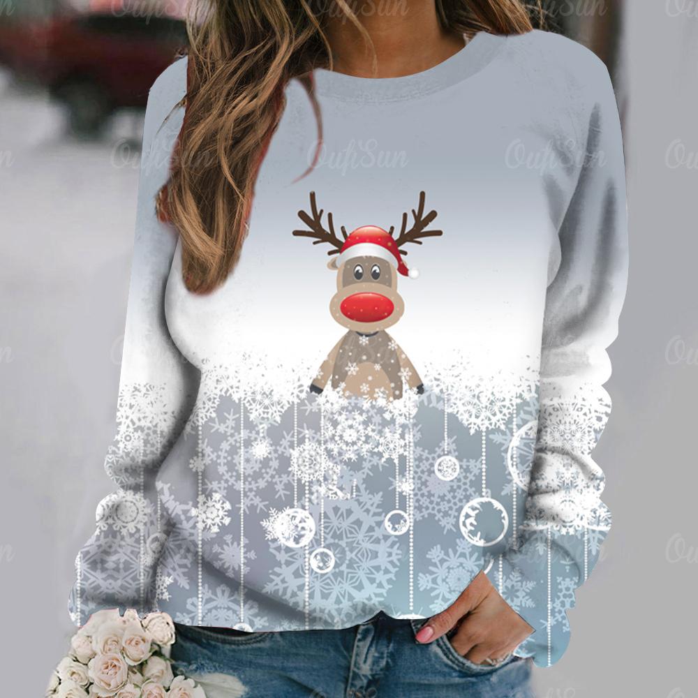 Рождественская женская футболка с длинными рукавами с мультяшным принтом лося, футболка из искусственного хлопка, женский свитшот большого размера, новый пуловер в стиле Харадзюку