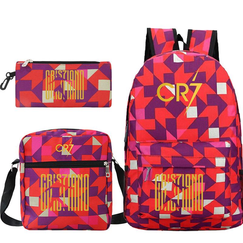 Football star Ronaldo Cr7 peripheral printing schoolbag pencil bag shoulder bag backpack three-piece set