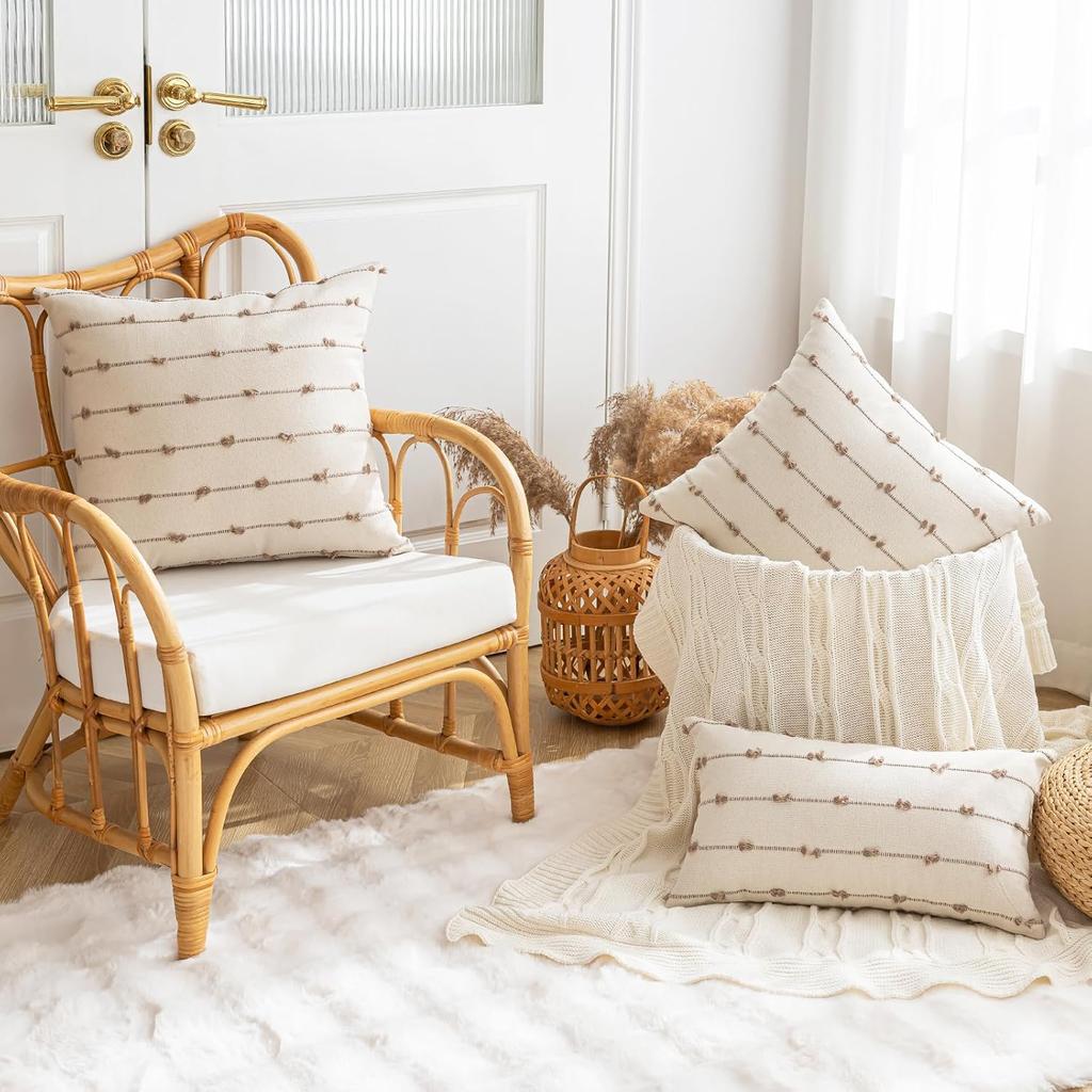 Бохо Наволочки 18x18 Набор из 2 Современный Фермерский Дом Декоративная Наволочка С Кисточками Квадратные Наволочки Нейтральные Наволочки Акцентная Наволочка