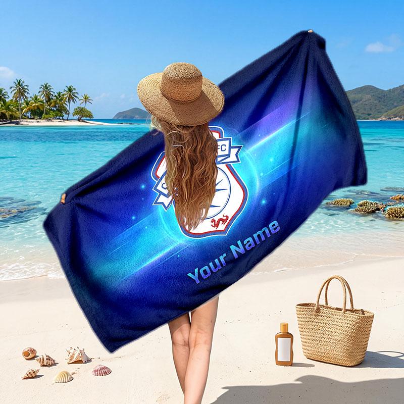 Cardiff City Custom Beach Towel, Personalized Name Text Print, Football Logo Soft Quick‑Dry Towel Holiday Gift