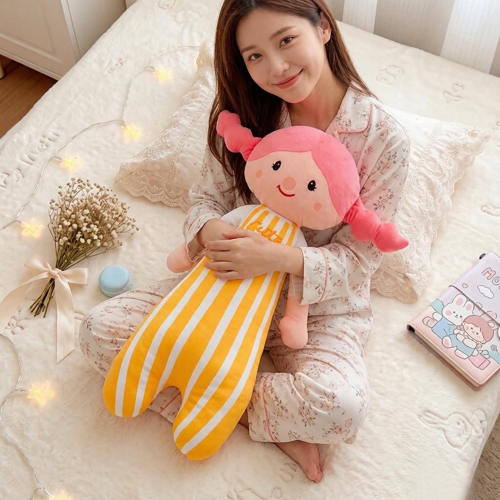 6090Cm Colorful Hair Female Plush Humanoid Pillow Stuffed Stripe Sleeping Bolster Companion Present