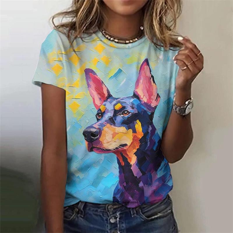 Футболка с рисунком ретро-слона и собаки для женщин, красочные 3D-принты с изображением животных, летние футболки с короткими рукавами, футболки больших размеров, топы с круглым вырезом
