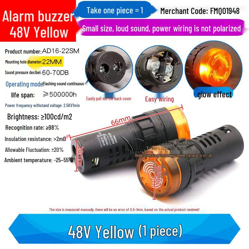 Buzzer with Intermittent Sound and LED Flashing Alarm AD16-22SM, Compatible with AC/DC 12V-220V