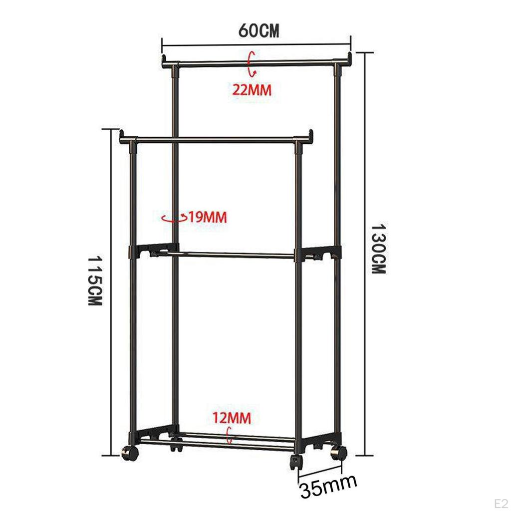 Double Rod Clothing Rack Bedroom Clothes Storage Movable Wheel Organizer for