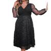 Spring and Summer Women's Dress Mesh Splicing V-neck Long-sleeved Plus Size Dresses