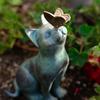Butterfly Stuck on Cat Nose Sculpture Decorative Figurine Pet Memorial Gifts Vintage Style for Patio Lawn Home Office Ornaments