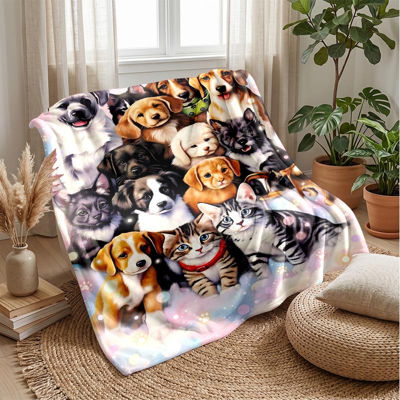 Puppy Playtime Pattern Theme blanket Lightweight Warm Flannel Blanket Decorative Throw Blanket for Home Decoration