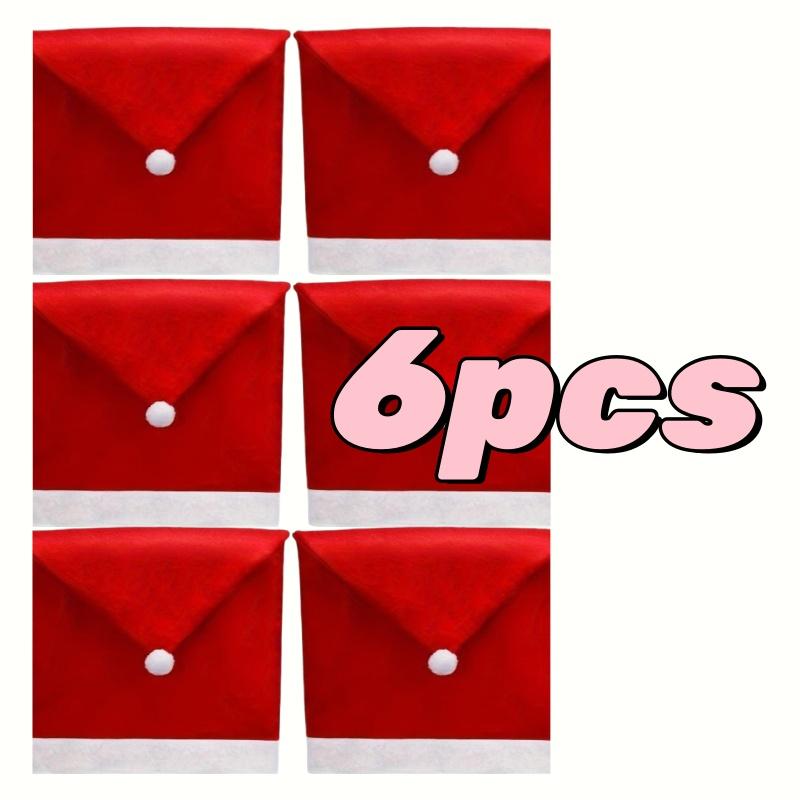 1/4/6pcs Christmas Chair Covers Decor Santa Claus Red Hat Chair Cap Kitchen Dining Chair Slipcovers Sets For Christmas Holiday