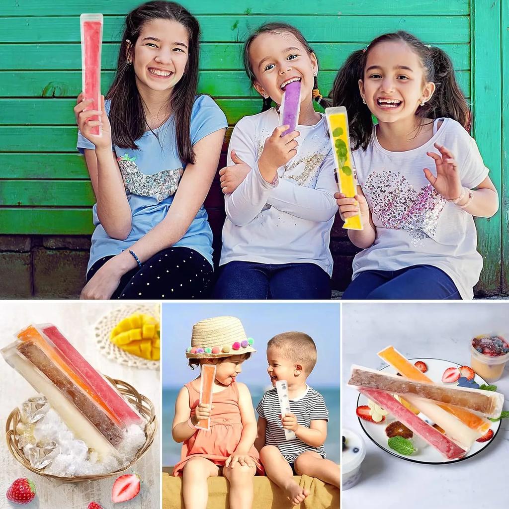 Summer Disposable Ice Popsicle Bags for DIY Ice Cream Pops Fruit Juice Smoothies Yogurt Mold Bag with Zipper Seal Packaging Bags