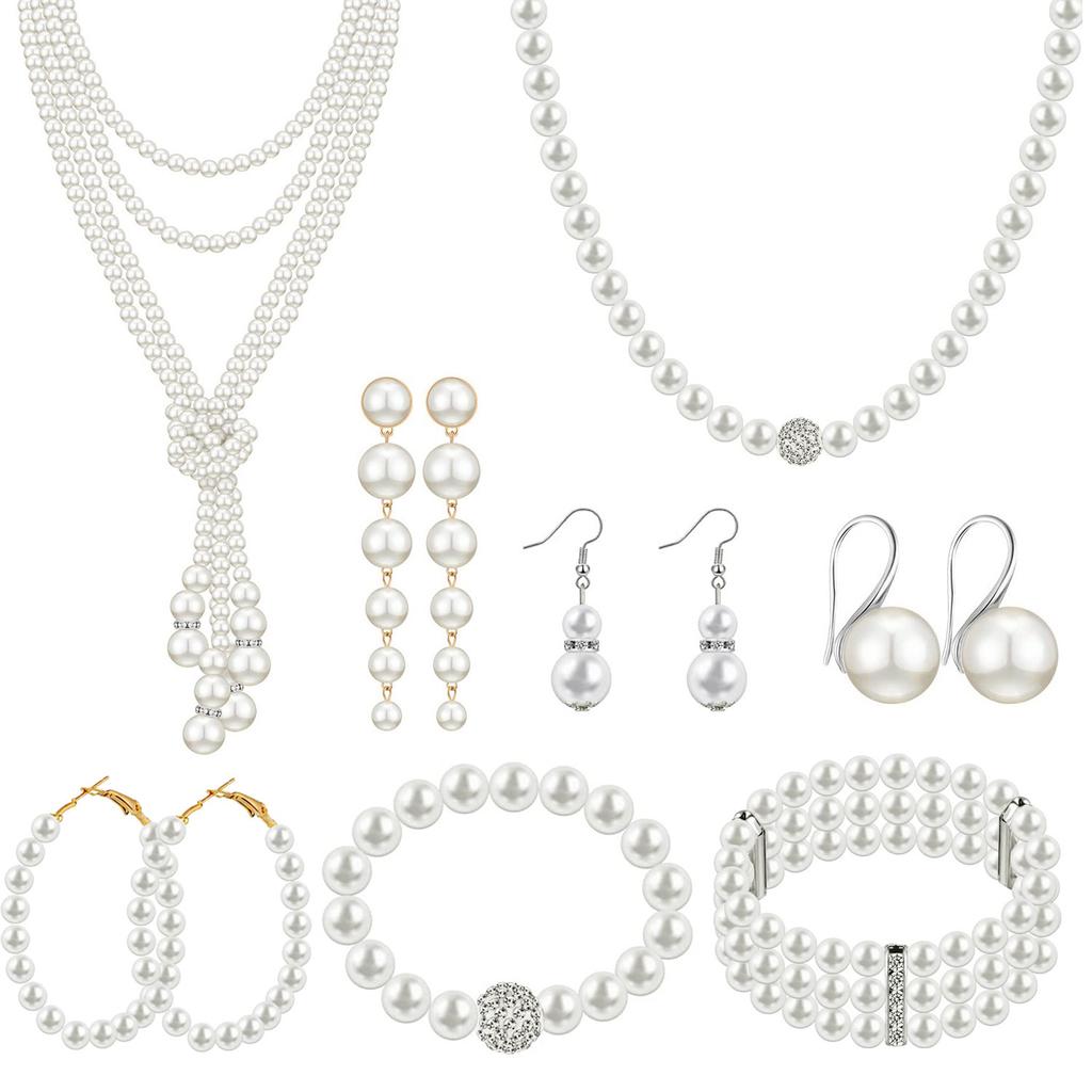 Fashion Multi - Layer Pearl Necklace Set , Rhinestone Statement Layered Choker , Light Jewelry for Women