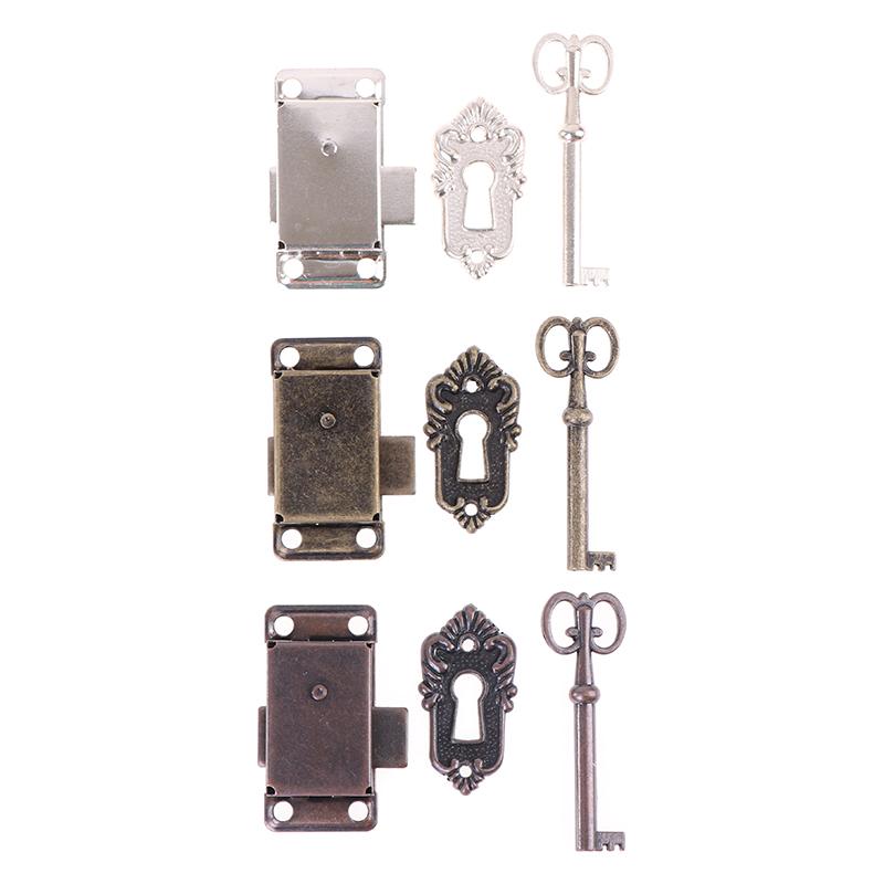 1 Set Vintage Cabinet Lock Antique Bronze Padlock Hasp Hook Lock Antique Latches