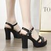 Сандалии на высоком каблуке, толстый каблук, водонепроницаемая платформа, универсальная, тонкий ремешок, летняя мягкая кожа, удобная и увеличивающая рост обувь