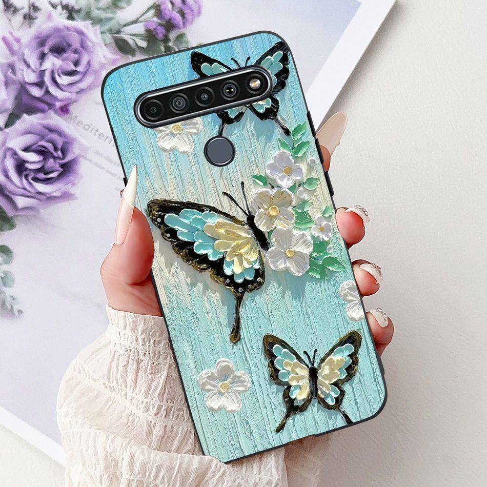 Для LG K41S K51S 2020 Элегантный Чехол для Телефона с Цветочным Котом, Для LG K41S K51S LM-K410 LM-K510 Черный Силиконовый Мягкий Чехол