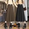 Women Korean Vintage High Waist Long Skirt Autumn Winter Warm Elegant Female Pleated Skirts