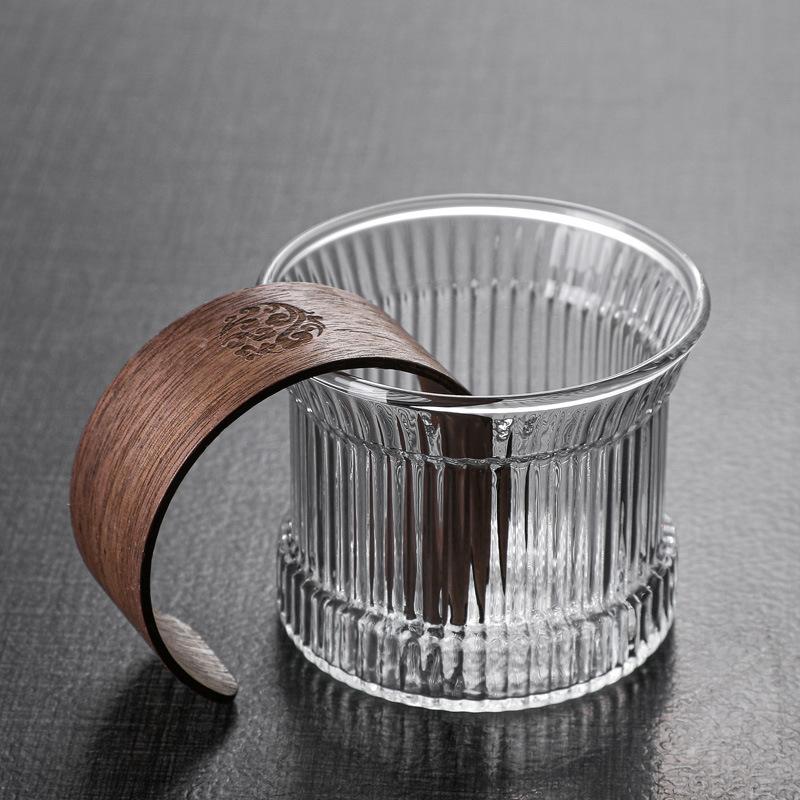 Japanese Style Glass Tea Cup Hammer Mug Gongdao Kung Fu Tea Set Heat-Resistant Serve Tea Bowl with Lid Arabica Coffee