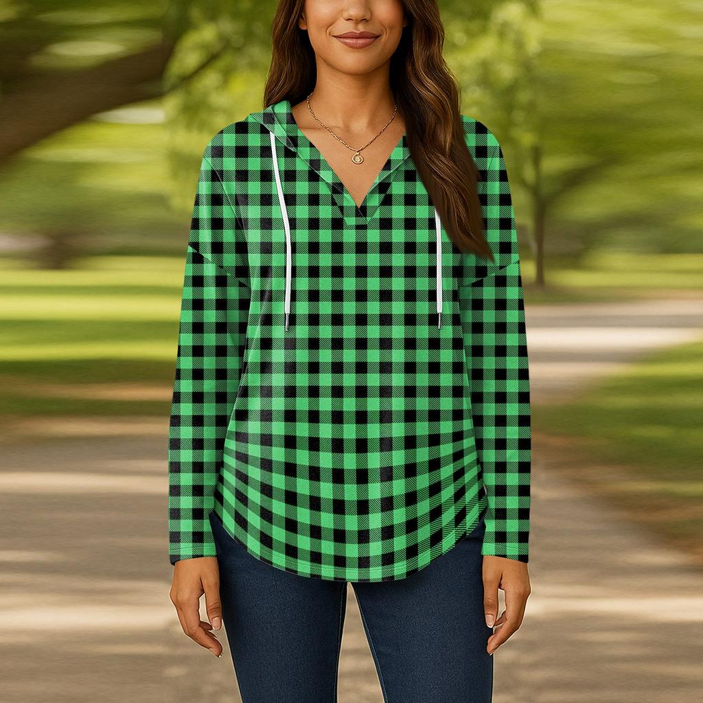 Женские модные толстовки с капюшоном V-образным вырезом с длинным рукавом и цветочным принтом на шнурке, повседневные свободные пуловеры