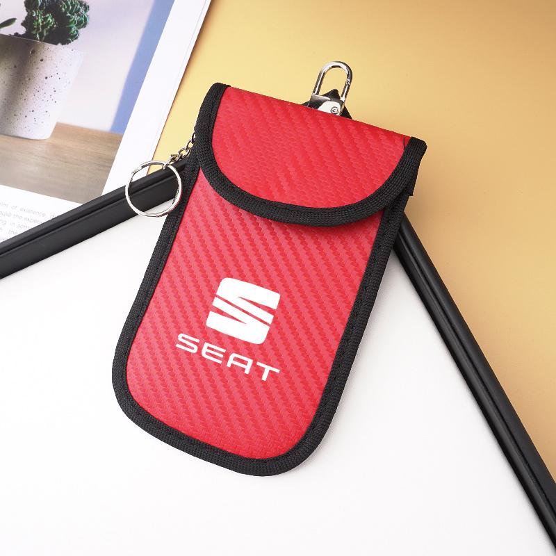 rldf3 Car LOGO Key Storage Bag Blocker Case Pocket Remote Control For SEAT Cupra Ibiza Leon E-Racer Ateca FR 5f MK2 Car Accessories