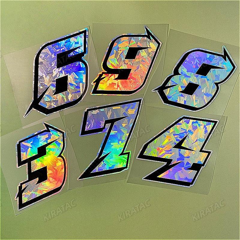 1PC Holographic Carbon Arabic Numbers Motorcycle Sticker Waterproof for Scooter Motorbike Front Fairing Bicycle Vinyl Decals