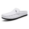 Fashion Breathable Mens Half Slippers Handmade Leathe Muller Shoes Loafers Male Comfy Flats Lazy Shoes Soft Handmade Men Casual Footwear