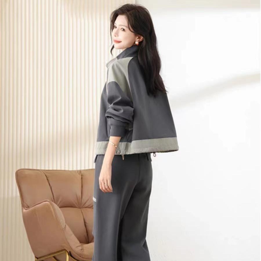 Повседневный спортивный костюм для женщин, осенний свитер на молнии, кардиган, широкие рабочие брюки, комплект из двух предметов