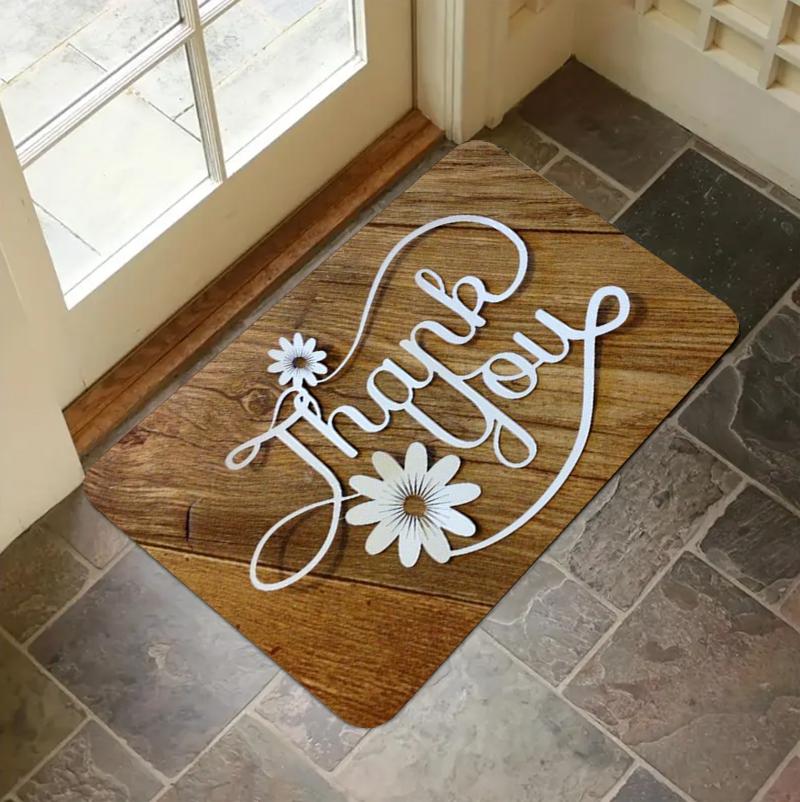 Винтажный коврик для двери с текстурой дерева, с рисунком в виде сердца «Спасибо», нескользящий напольный ковер для прихожей, гостиной, магазина, декор