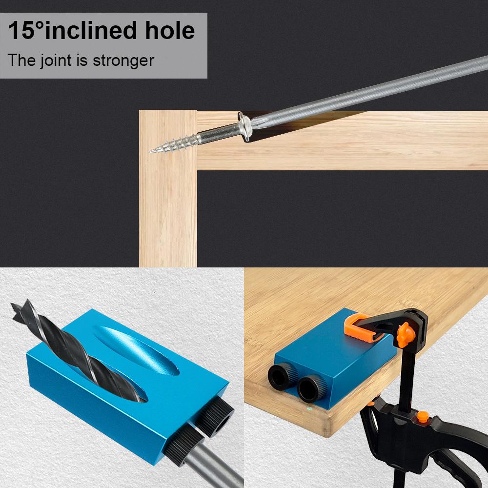 DIY Carpentry Tools Set Woodworking Hole Drilling Guide Locator 7/14/15Pcs Carpenter Positioner 15 Degrees Pocket Hole Jig Kit Hole Puncher