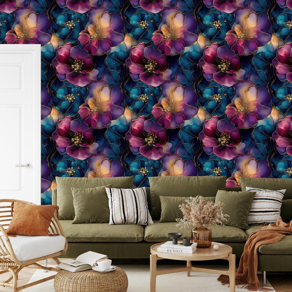 Navy Blue and Burgundy Ink Wallpaper for Living Room and Bedroom 50x1000
