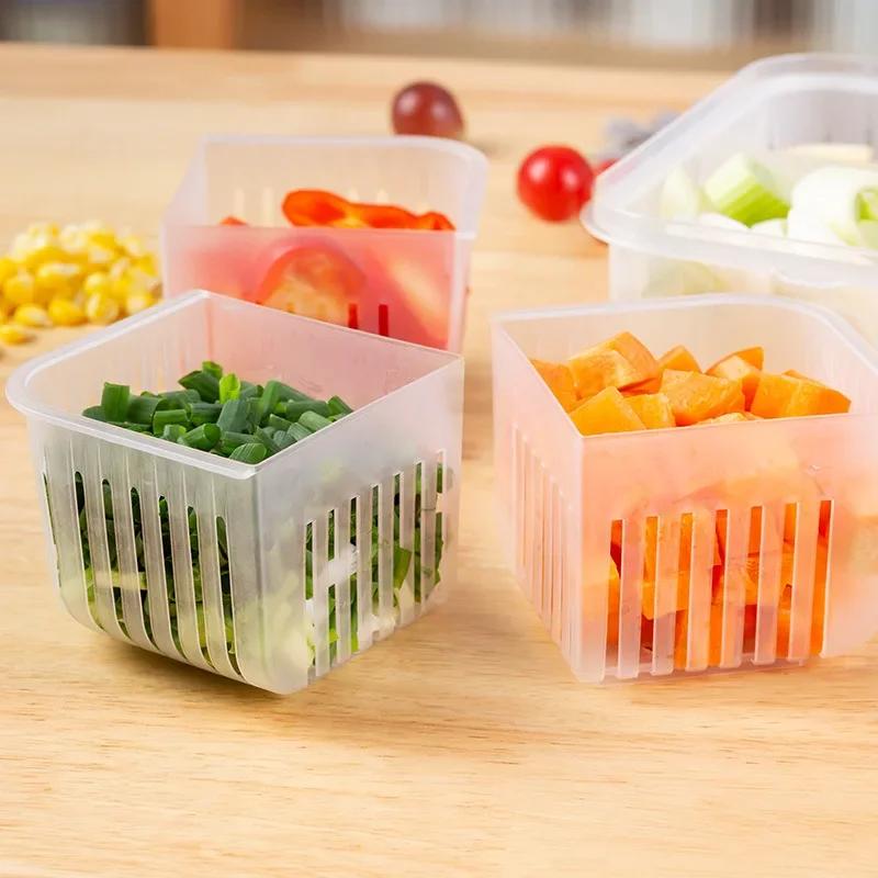 Storage Box Household Onion Ginger Garlic Fresh-keeping Box Kitchen Refrigerator Fruit Food Fresh-keeping Drain Box Square Seal