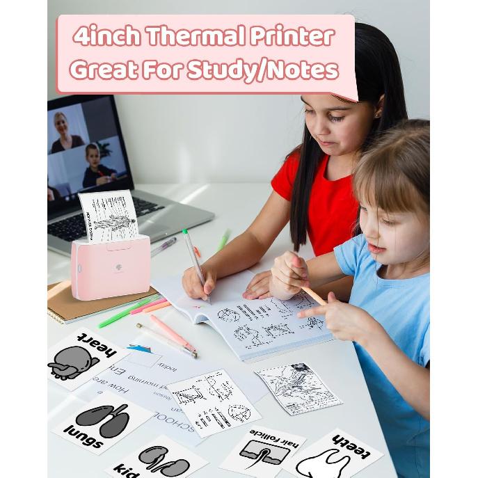 Phomemo 4-дюймовый портативный термопринтер Printpods - Bluetooth-принтер без чернил, поддержка ширины печати 2/3/4 дюйма, 300 dpi, совместим с телефонами,