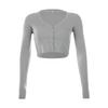 Women V-neck Solid Color Loose Knitted Cardigan Long Sleeved Crop Top