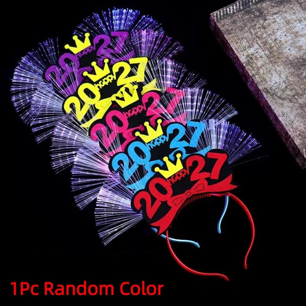Glitter 2027 New Year Headband Optic Fiber Light Up Christmas Hair Hoop Masquerade Party