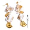 Ocean Series Square Shell Conch Drop Earrings Summer Holiday Golden Stainless Steel Jewelry Waterproof Recommend New