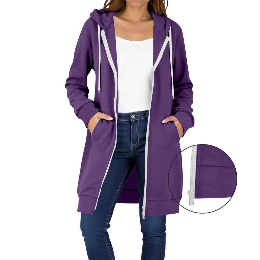Women's Zip Up Hoodies Long Sleeve Long Tunic Sweatshirts Oversized Fleece Casual  Fall Jacket Coat With Pocket