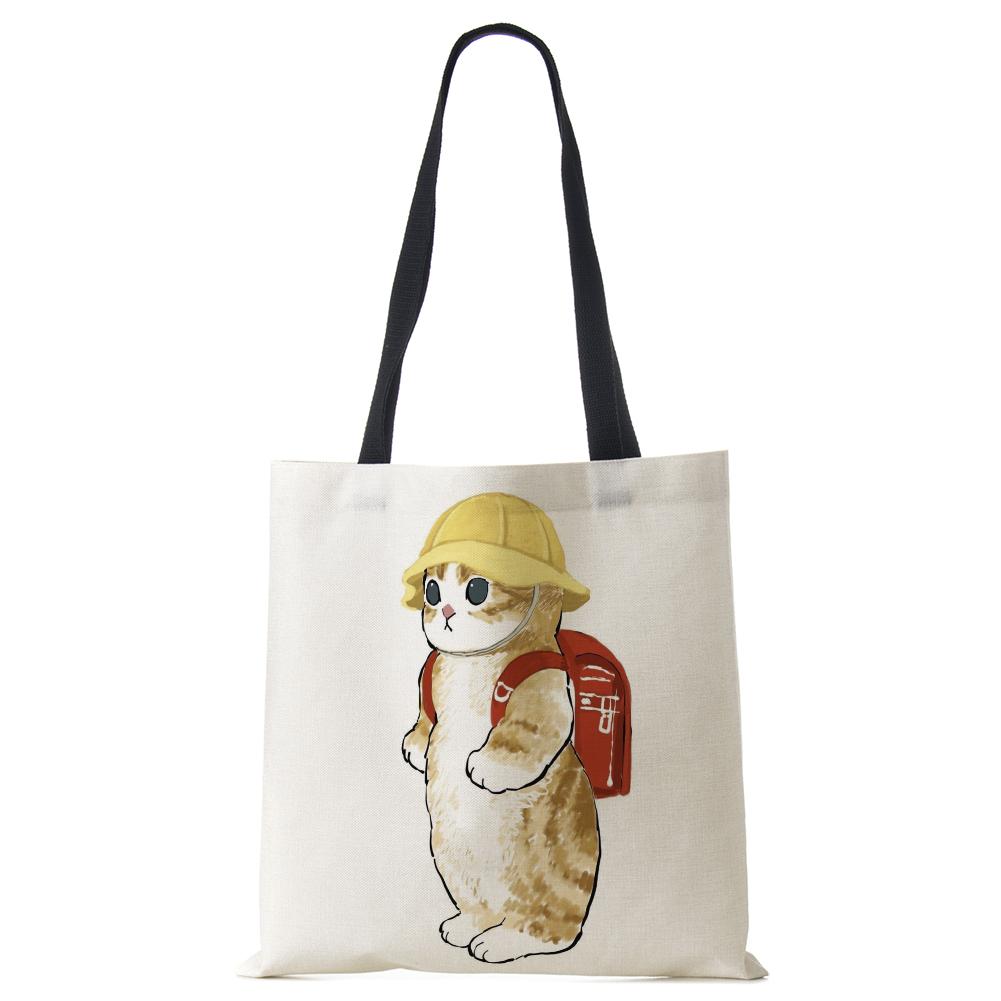 Cat Print Handbag Ladies Casual Cute Shopping Tote Shoulder Bag 2022 Harajuku Large Capacity Travel School Canvas Beach Bags