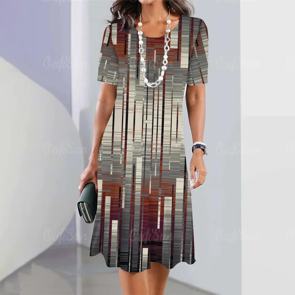 Summer Woman Clothing Short Sleeves Dresses Irregularly Printing Long Dress 3d Retro Women's Clothing Loose Round Neck Pullover