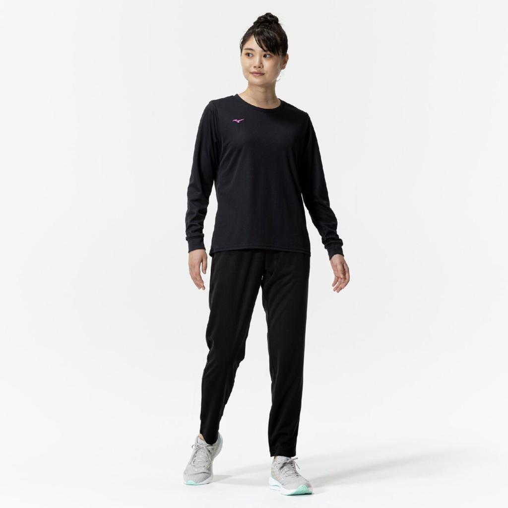 Mizuno NaviDry Long Sleeve Training UPF15 Sun Size Medium Women's T-Shirt, Sweat-Wicking, Quick-Drying, Protection, 32MAC395, Black/Magenta,