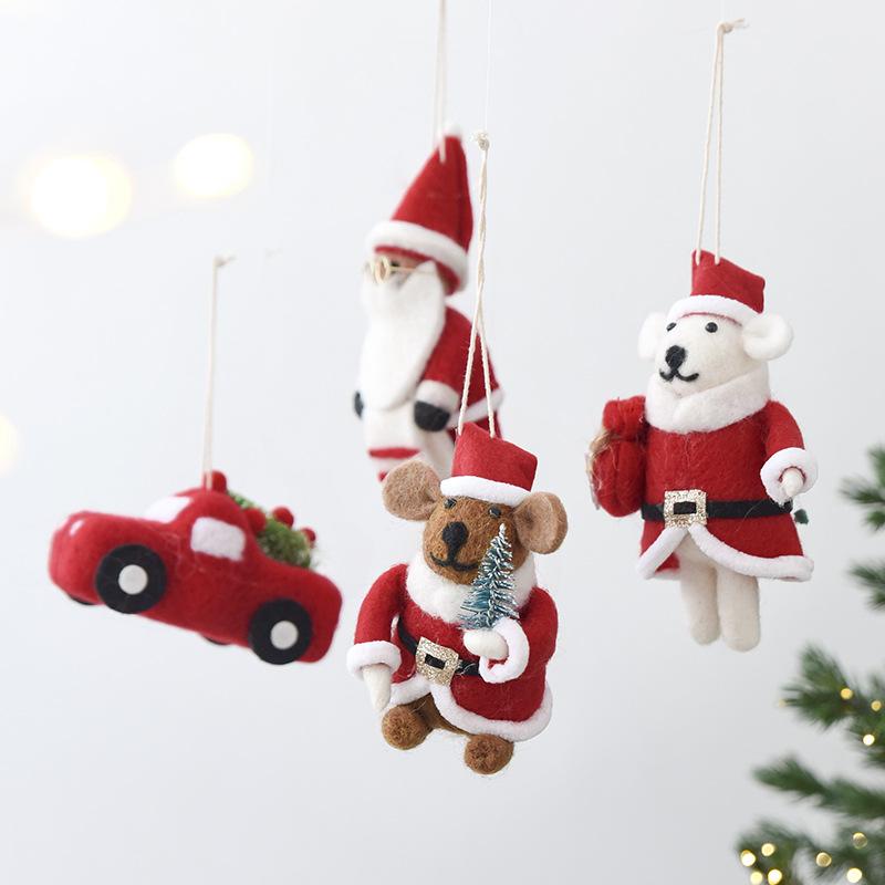 Ins Style Felt Reindeer Santa Ornaments, Cute Wool Felt Christmas Hanging Decorations, Tree Decor, Holiday Party Ornament Set