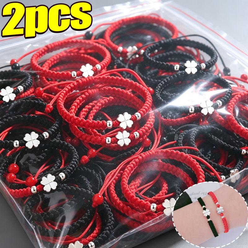 Handmade Woven Four Leaf Clover Adjustable Rope Bracelet Women Red Thread Bracelets for Women Lucky Accessories Gifts