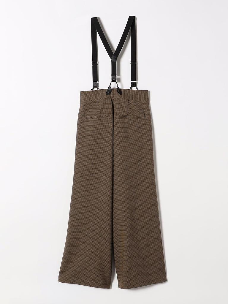 Caranciel Women's Wide-Leg Pants, Machine Washable, Check Pattern with Suspenders, Brown, Size 40 (Product Code: 613150011)