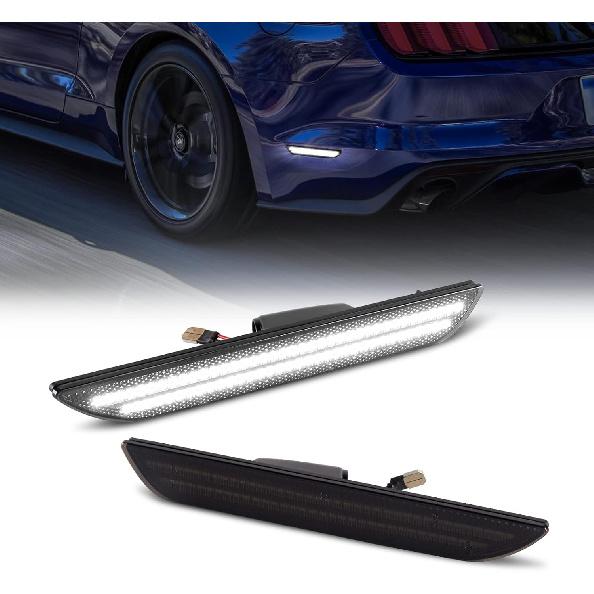 Gempro LED Side Marker Lights For Ford Mustang 2015- Rear White Fender Marker Reflectors Lamps Smoked Len, 2PCS