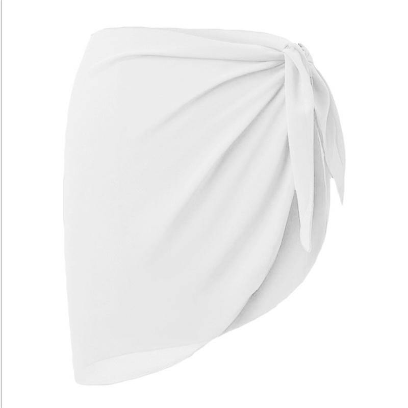 Summer Women's Short Saree Seaside Vacation Beach Party Bikini Cover-ups Solid Color Chiffon Breathable Wrap Mini Skirt