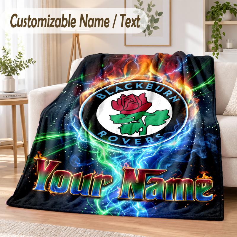 Custom Text Flannel Blanket Blackburn Rovers Football Print Warm Cozy Blanket Home Sofa Bedding