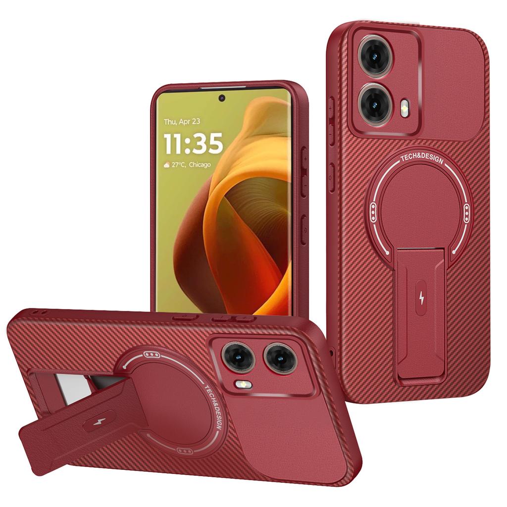 Чехол для Motorola Moto G85 5G с текстурой углеродного волокна, ПК+ТПУ, чехол для телефона с подставкой