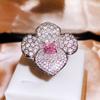 Deluxe Full Diamond Rich Flower Square Chamfered Imitation Pink Ice Flower Cut High Carbon Diamond Ring