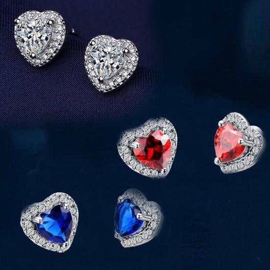 Heart Shape Earrings Full Diamond Effect Micro-Setting Love Zirconia Stud Earrings Romantic Jewelry for Women Girls Everyday Wear Anniversary Gift