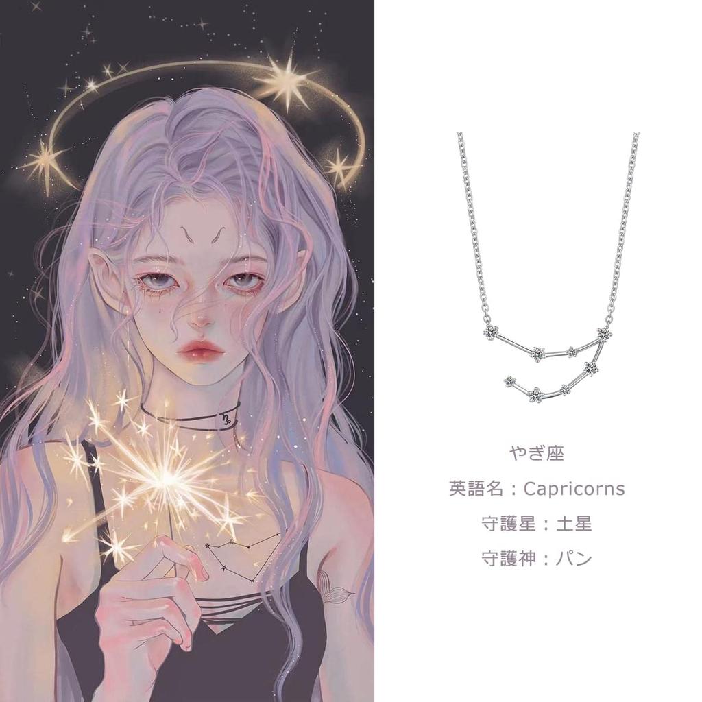 JMI Zodiac Necklace Silver 12 Constellations Constellation Astrology Pendant CZ Star 14K Silver Plated Fine Chain Simple Fine Birth Accessories