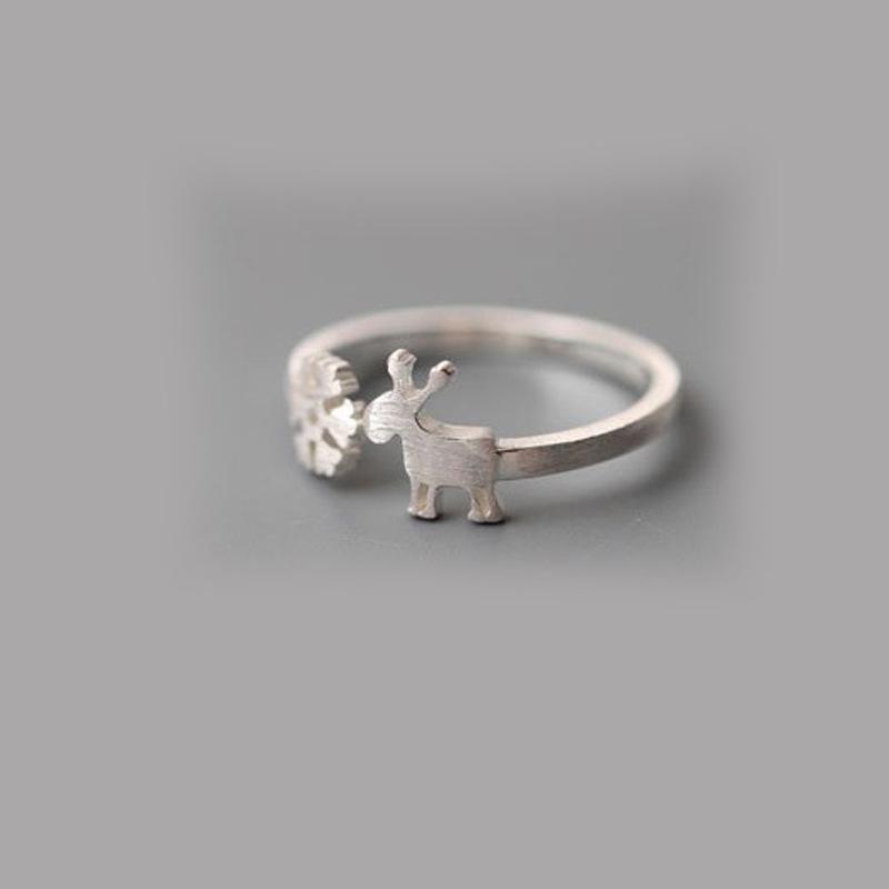 Korean Snowflake Deer Open Ring: Silver Plated, Creative Design for Christmas & New Year Gift