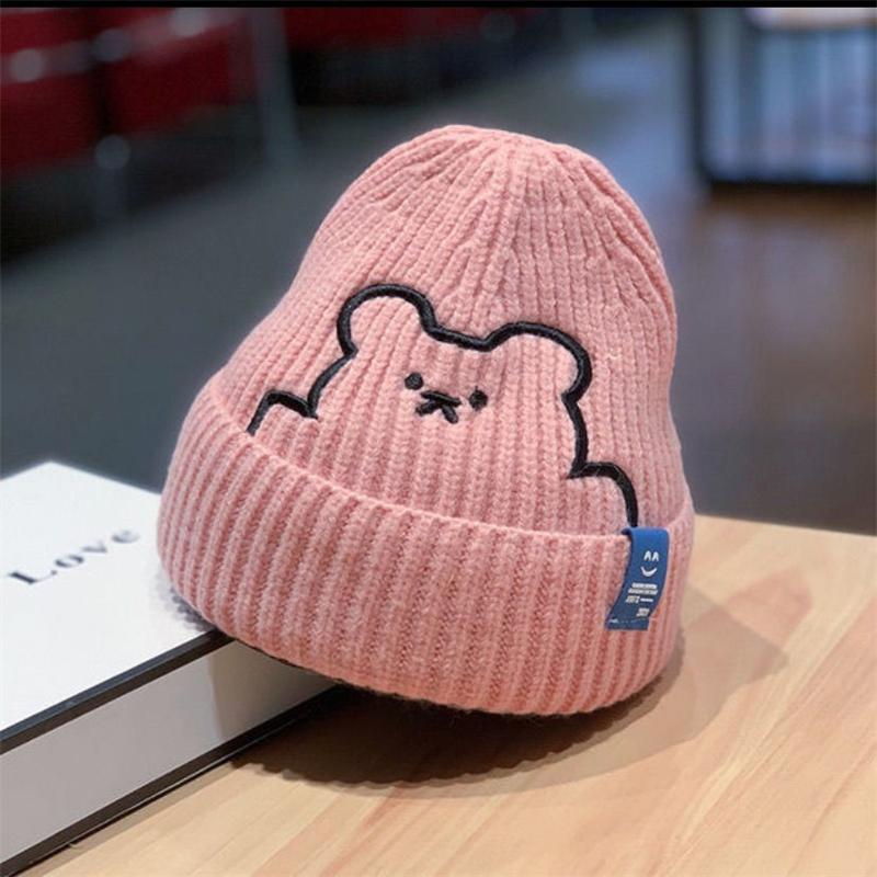 Kids Hats 2024 Boys Girls Hat Winter Baby Knitting Cute Bear Pattern Caps Fashion Keep Warm Beanie Cap Kid Accessories 0-6Years